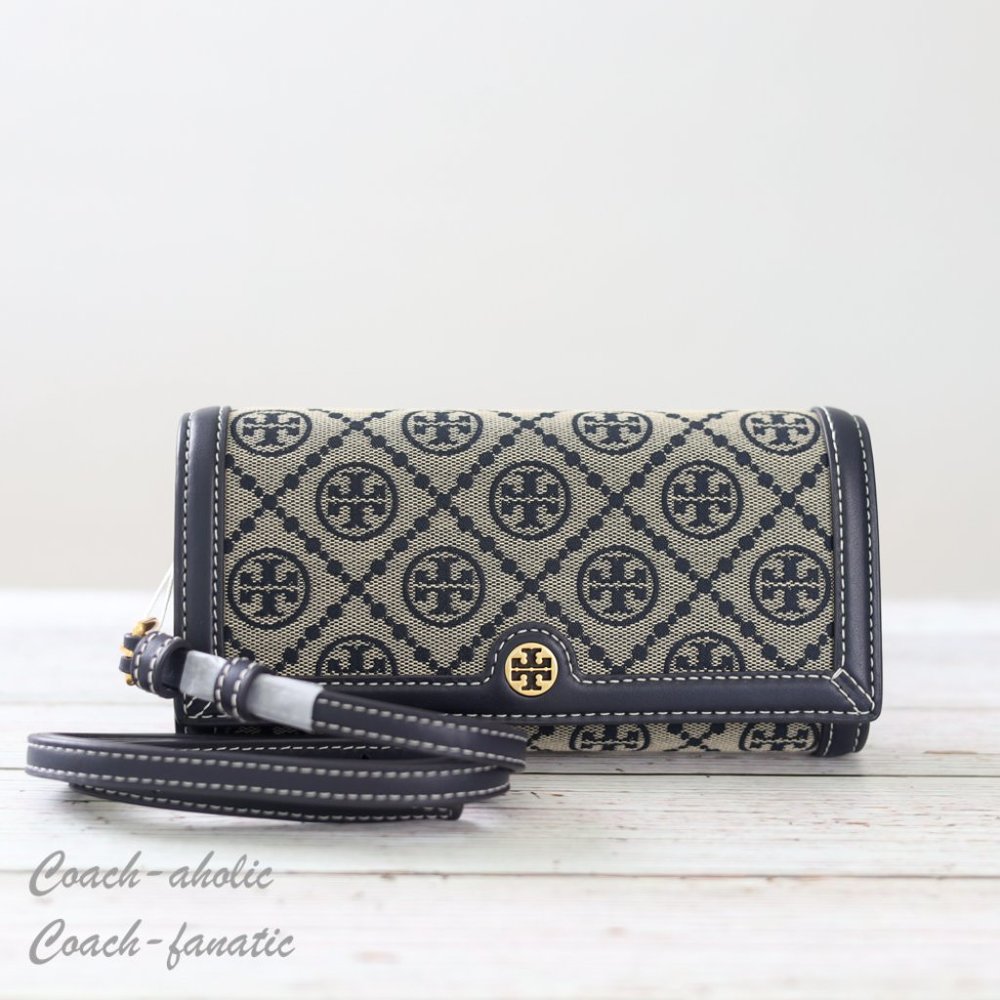 NWT Tory Burch T Monogram Jacquard Wallet Crossbody Clutch Purse in Troy Navy